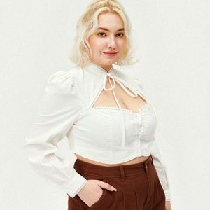 Like new -  🎀 white crop button up long sleeve blouse with floral trim!